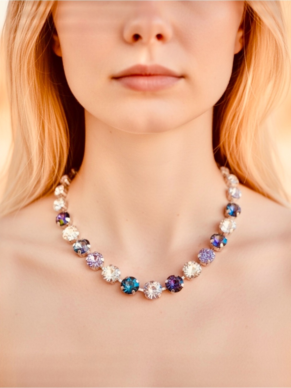 WALKER ROSE - TOVA The Trudy Round Crystal Statement Necklace in Pink and Purple - Picture 5 of 5